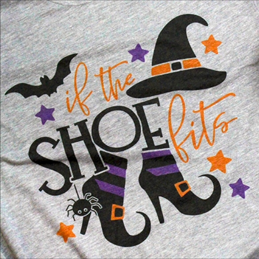 LAST 1! “If The Shoe Fits” Heather Gray Halloween Tee - Picture 2 of 2